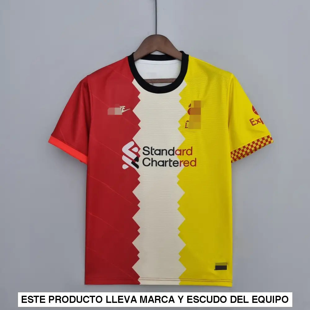Camiseta Liverpool 22-23, Entreno Rojo Beige Amarillo